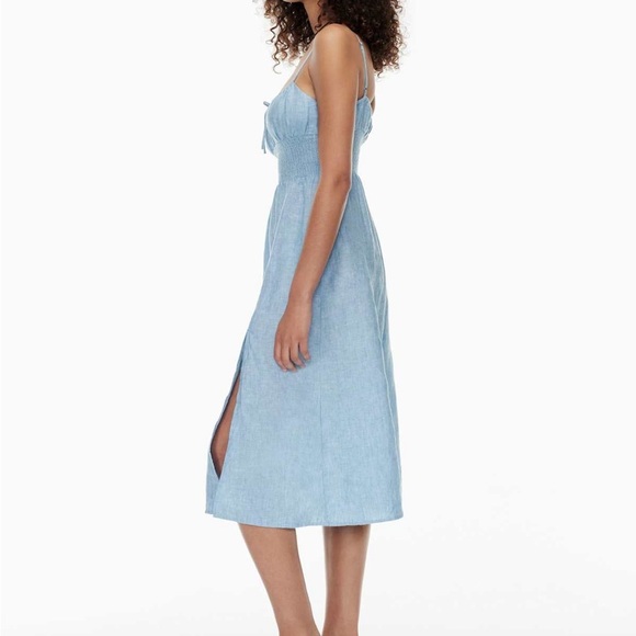 Aritzia Wilfred 100% Organic Linen Genoa Linen Midi Dress in Blue Size Medium - Picture 2 of 9